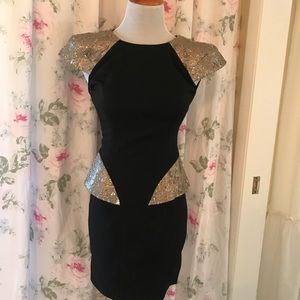 ABYSS by  ABBY dress Mini Black shoulder sequins dress LASHES OF GOLD